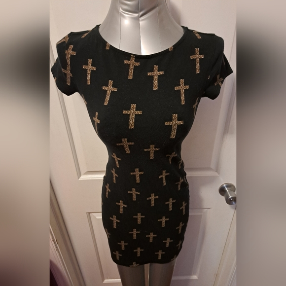 Forever 21 Leopard Print Black Crucifix Mini Dress Sz S - Picture 8 of 8